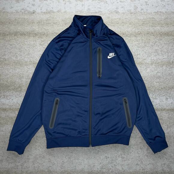 Nike Other - Vintage 90s Nike Track Jacket Men L Navy Blue White Swoosh Polyester Embroidered